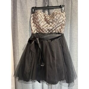 Tease Me Goldish Silver/Black Party Holiday Dress Size 5 Short Belted Strapless